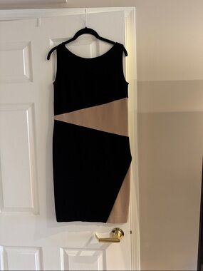 Ann Taylor Black and Beige Sleeveless Colorblock Midi Dress